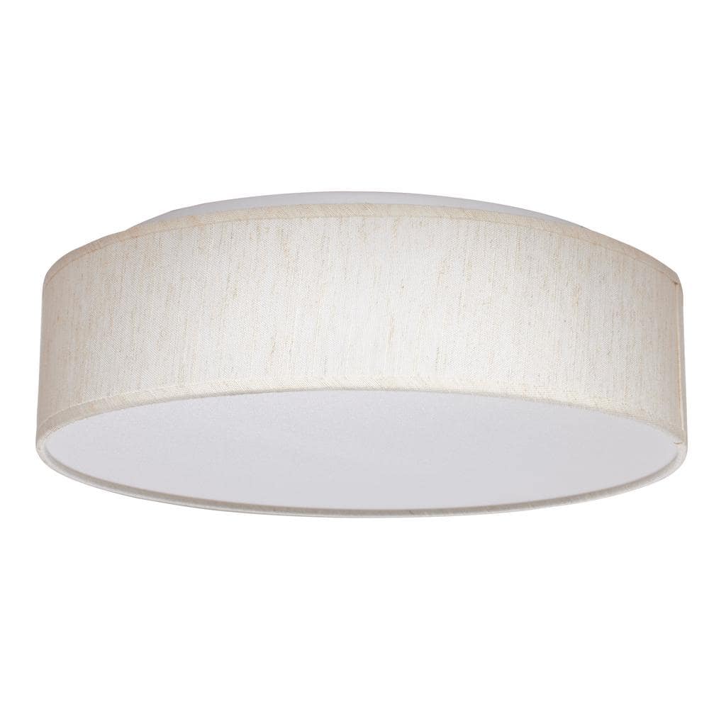 15 in. Beige Contemporary Integrated LED Flush Mount with Fabric Shade and White Acrylic Diffuser (NO TEST)