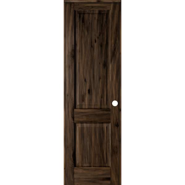 Krosswood Doors 28 in. x 96 in. Knotty Alder 2 Panel Left-Hand Square Top V-Groove Black Stain Solid Wood Single Prehung Interior Door