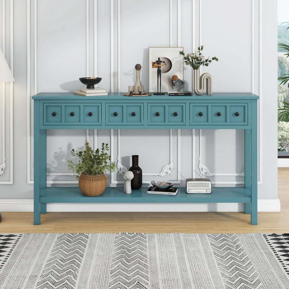 Harper & Bright Designs 60 in. Turquoise Green Rectangle Solid Wood ...