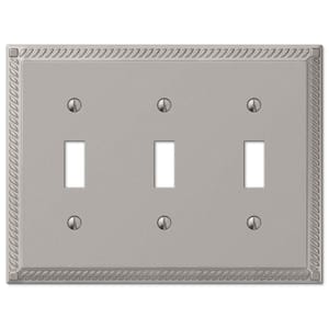 Georgian 3 Gang Toggle Metal Wall Plate - Satin Nickel