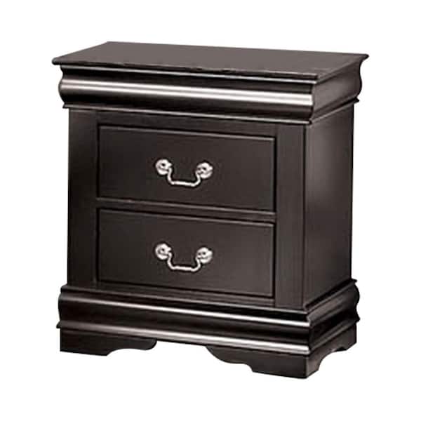 Benjara Ryla Black and Nickel 2 Drawer 15.5 in. W Nightstand