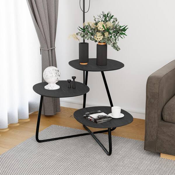 Leisuremod Hazelton 27.2 in. Black Round Wood End Table HT25BL The