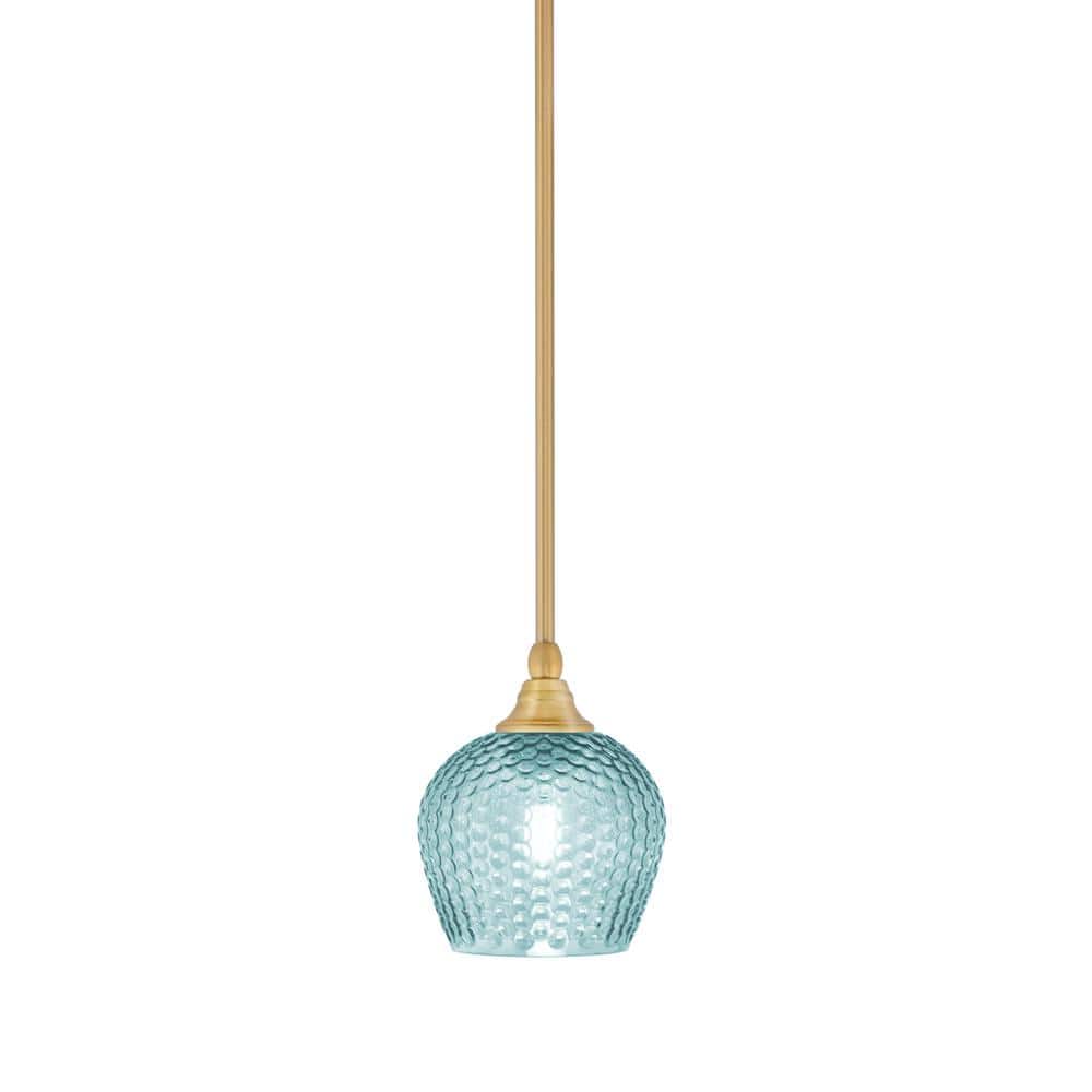 Sparta 100-Watt 1-Light New Age Brass Shaded Pendant Light Mini Pendant wit