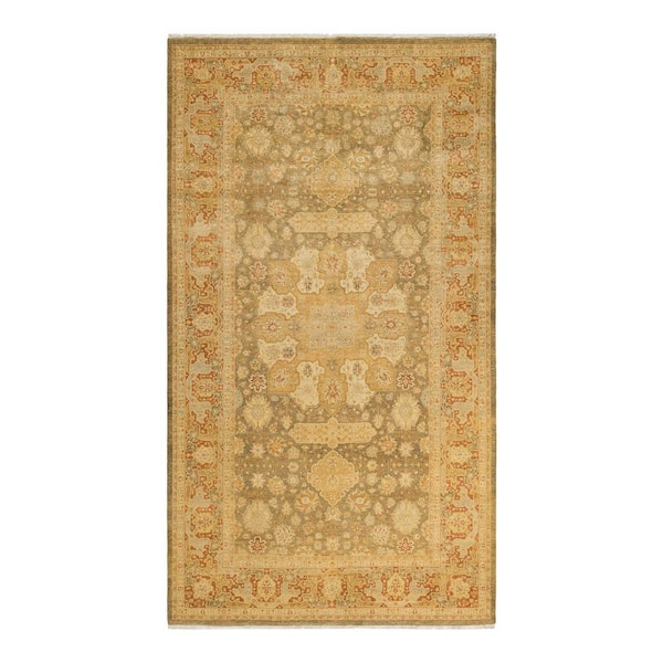 Mogul Green 6 x 11 Oriental Wool Indoor Runner Rug