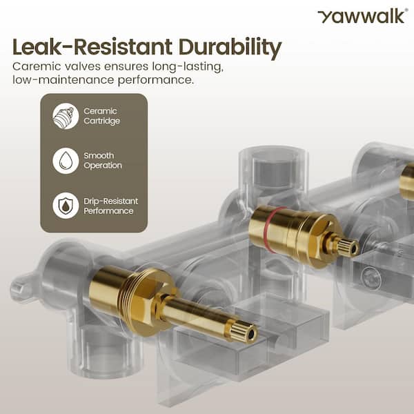 YAWWALK 3-Handle Wall Mount Waterfall Roman Tub Faucet 5.6 GPM
