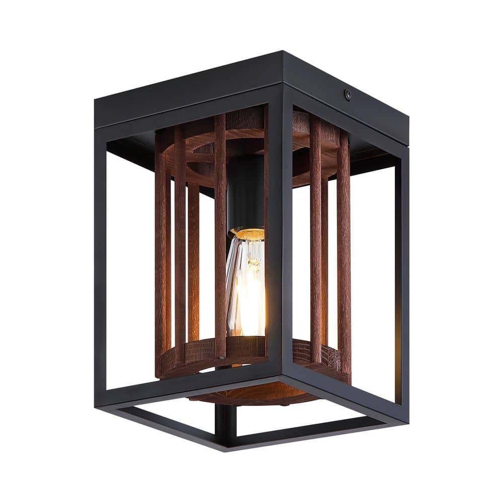 6.7 in. 1-Light Farmhouse Rustic Cage Matte Black Flush Mount Ceiling Light for Hallway Kitchen (Set of 2) price history on PriceWatchPro
