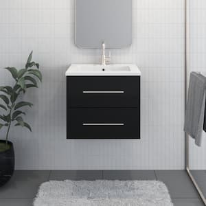 Napa 24 in. W x 20 in. D Single Sink Bathroom Vanity Wall Mounted In Glossy Black with Acrylic Integrated Countertop