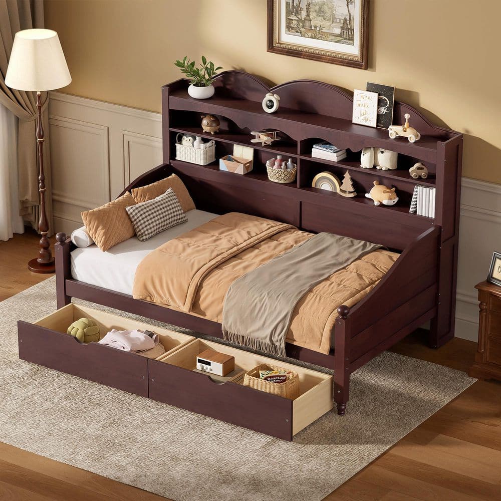 Espresso Twin Size Daybed with storage drawers,storage headboard shelving price history on PriceWatchPro
