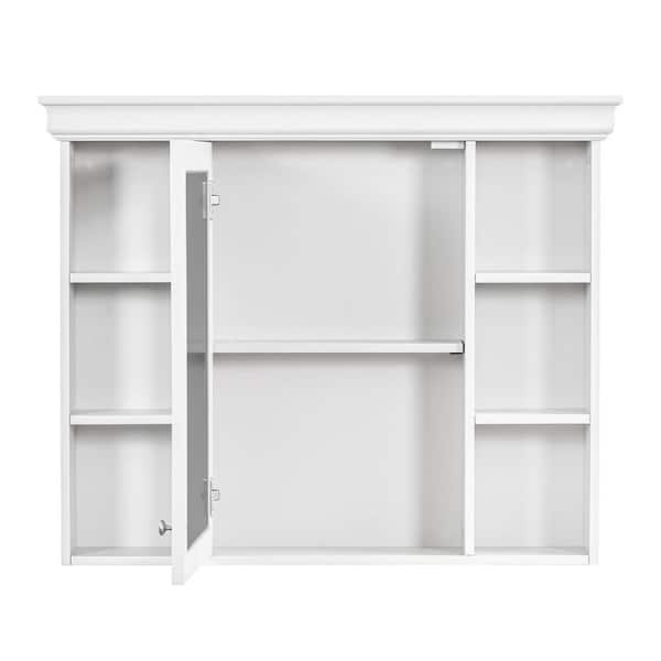 White 35.5 in. W x 28.74 in. H Rectangular Wall Mounted Bathroom Medicine Cabinet with Mirror, Adjustable Shelves