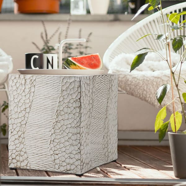 myhomore White Square Wood 17 in. Outdoor Accent Table