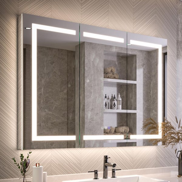 Xzkai 48 in. W x 36 in. H Rectangular LED Anti-Fog Medicine Cabinet with Mirror and USB Outlet, Nightlight