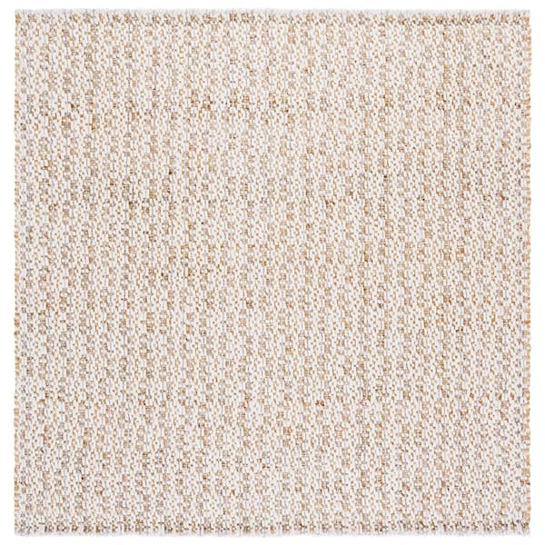 Natural Fiber 6 ft. x 6 ft. Natural/Silver Distressed Striped Abstract Square Area Rug