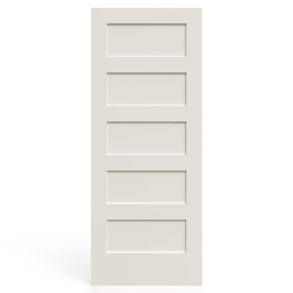 JELD-WEN 32 in. x 80 in. 5-Panel Solid Core White Shaker Primed Smooth Wood Single Slab Interior Door