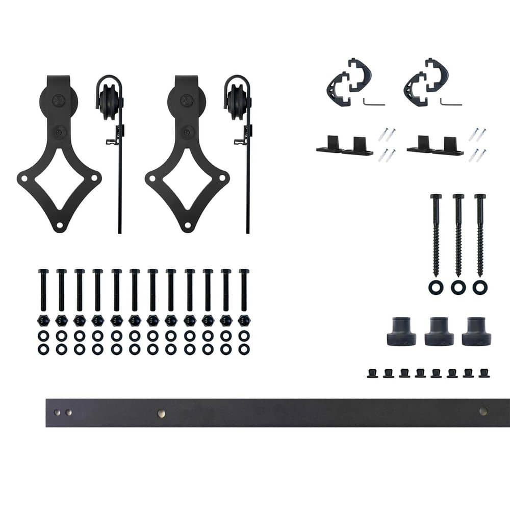 4 ft./48 in. Black Rustic Non-Bypass Sliding Barn Door Hardware Kit Diamond Design Roller for Double Doors price history on PriceWatchPro