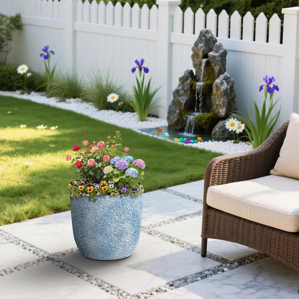 17 in. Large Light Blue（Upgraded Interior） Concrete Round Planter / Pot with Drainage Holes for Indoor and Outdoor