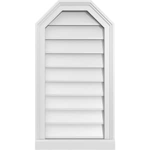 16 in. x 30 in. Octagonal Top Surface Mount PVC Gable Vent: Decorative with Brickmould Sill Frame