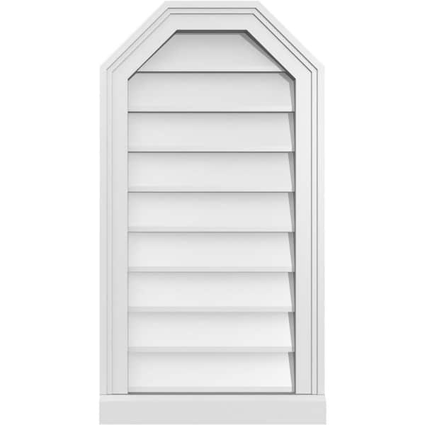 Ekena Millwork 16 in. x 30 in. Octagonal Top Surface Mount PVC Gable Vent: Decorative with Brickmould Sill Frame