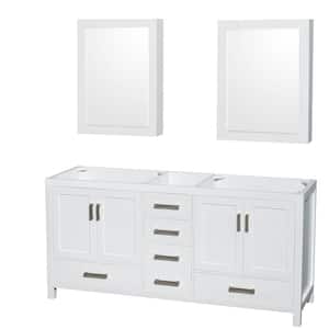 Sheffield 70.75 in. W x 21.5 in. D x 34.25 in. H Double Bath Vanity Cabinet without Top in White with MC Mirrors