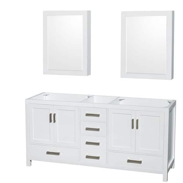 Wyndham Collection Sheffield 70.75 in. W x 21.5 in. D x 34.25 in. H Double Bath Vanity Cabinet without Top in White with MC Mirrors