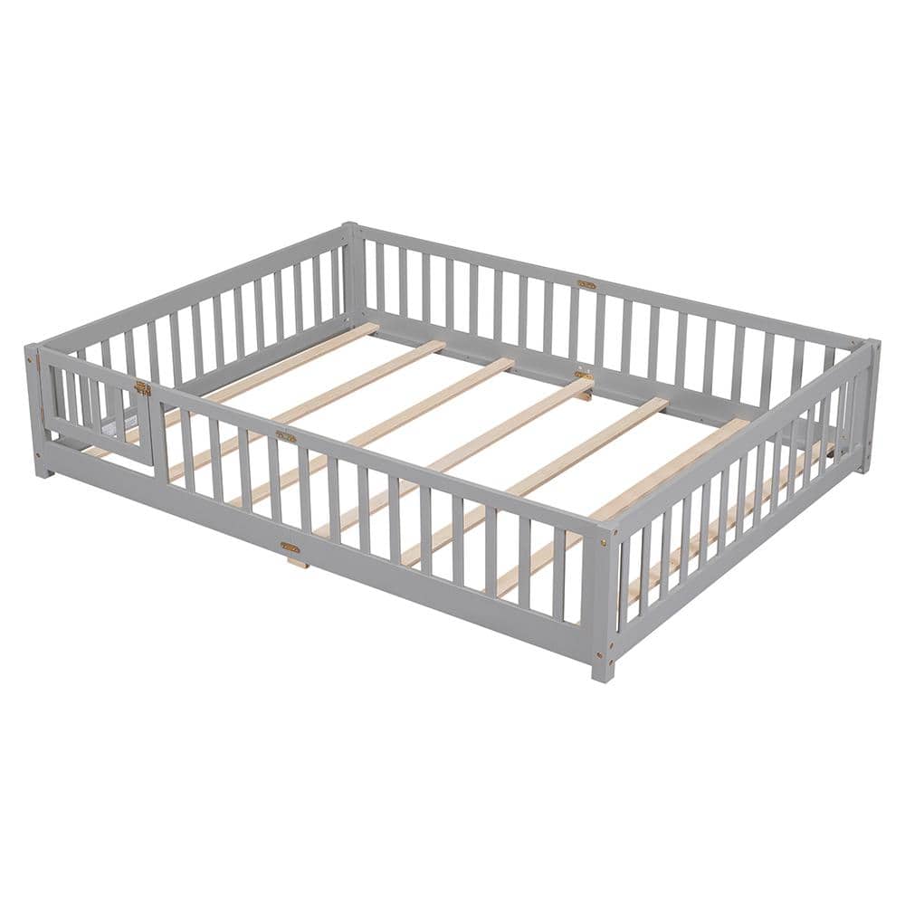 Generic Bonnlo Metal Toddler Bed Frame with Guard Rail, Gray