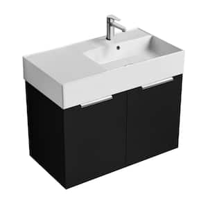 Derin 31.9 in. W x 17.3 in. D x 25.2 in. H Modern Bathroom Vanity in Matte Black With White Ceramic Top