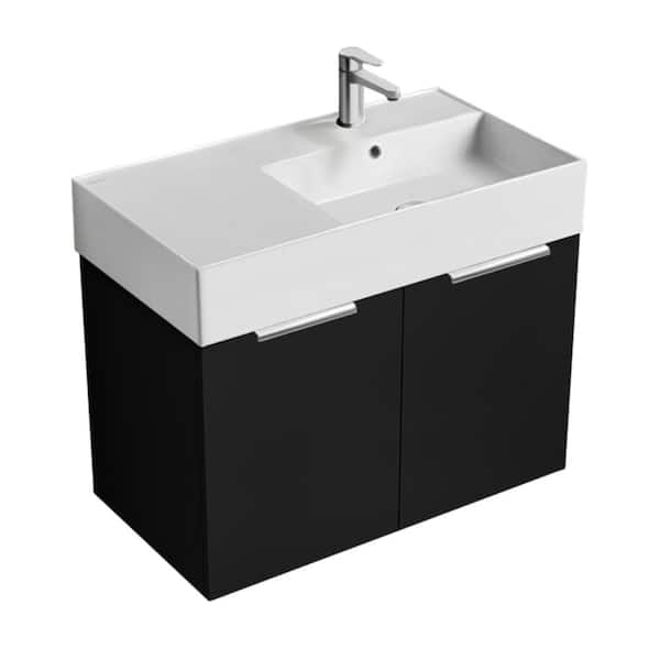 Nameeks Derin 31.9 in. W x 17.3 in. D x 25.2 in. H Modern Bathroom Vanity in Matte Black With White Ceramic Top