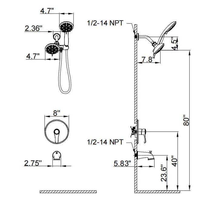 Brushed Nickel Multi-Head Wall Mounted Shower System