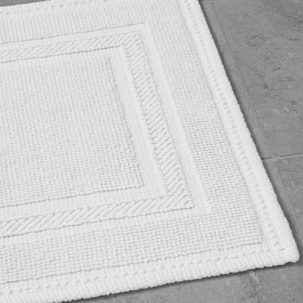 Stonewash Racetrack Washed White 17 in. x 24 in. Cotton Rectangular Bath Rug