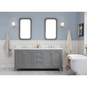 Queen 72 in. Cashmere Grey With Quartz Carrara Vanity Top With Ceramics White Basins