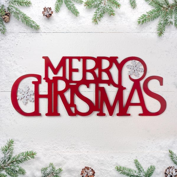 Glitzhome 24 in. L Metal MERRY CHRISTMAS Wall Decor 2010000023 ...