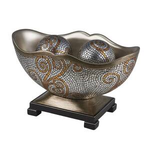 Bronze And Silver Theos Polyresin Decorative Bowl With Spheres