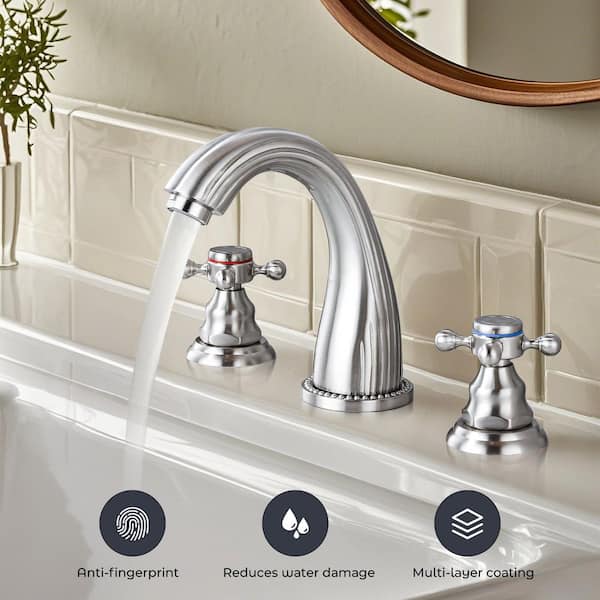 2 Handles 8 in. Widespread Bathroom Faucet 3-Hole Sink Faucet in Brushed Nickel
