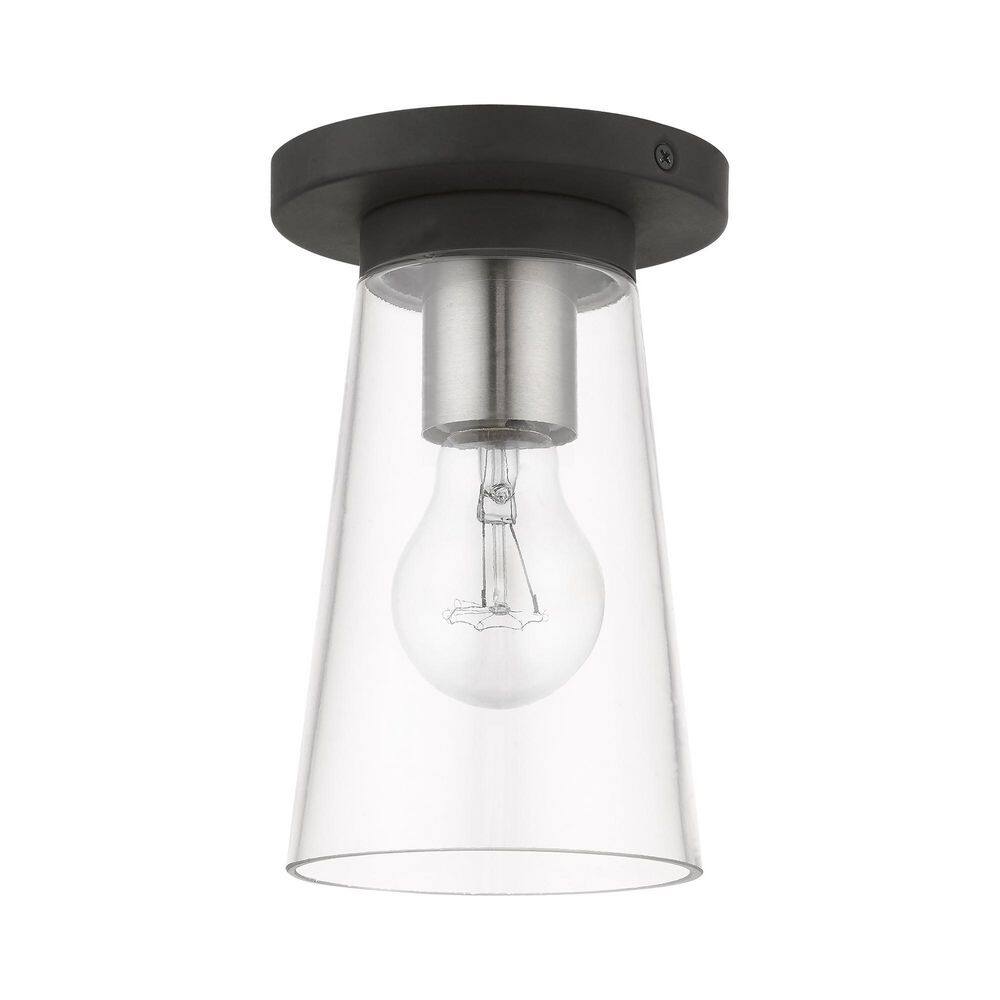 Black and Brushed Nickel Glass Indoor/Outdoor Flush Mount Light