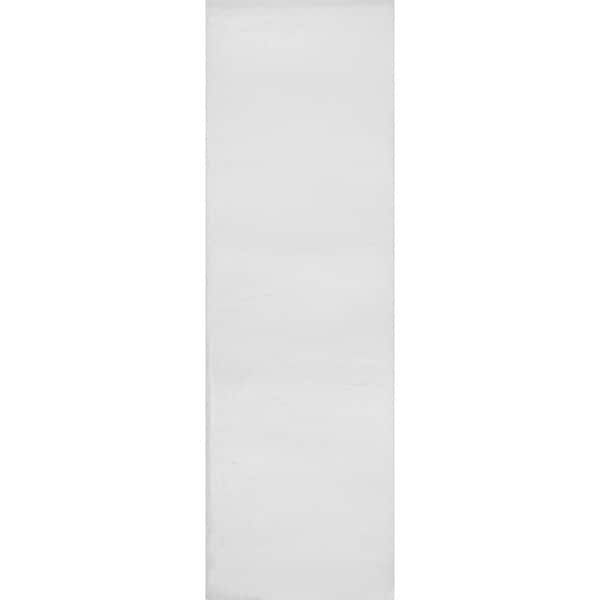 Layne Soft Silky Faux Rabbit Fur White 3 ft. x 8 ft. Casual Runner Rug