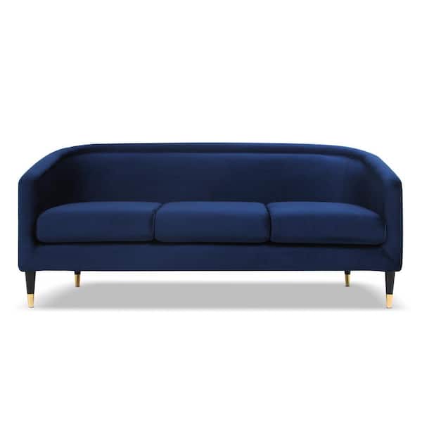 Jennifer Taylor Avri 72.5 in. Navy Blue Velvet 3-Seater Tuxedo Sofa with Removable Cushions