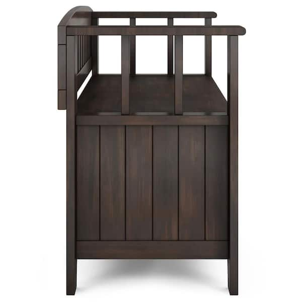 Simpli Home Acadian Solid Wood 32 inch Wide Transitional Entryway Shoe Storage Cabinet in Brunette Brown