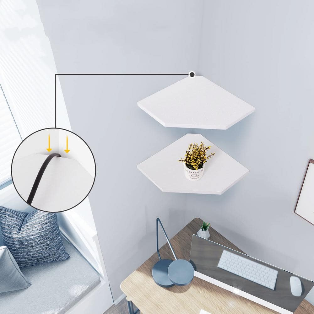 White Wood Corner Floating Shelves Set of 4