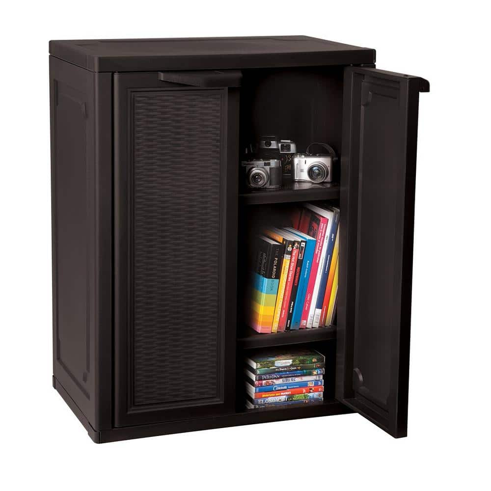 27.96 in. W x 37.40 in. H x 17.72 in. D Resin 3-Shelf Freestanding Cabinet in Espresso