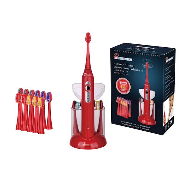 PURSONIC 15-Piece Electric Sonic Toothbrush in Red with Replacement Heads