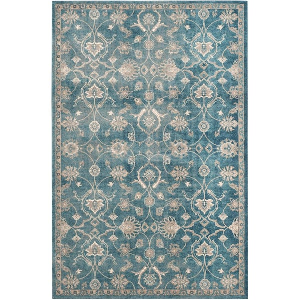 SAFAVIEH Sofia Blue/Beige 7 ft. x 9 ft. Floral Area Rug