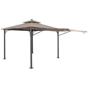 9.8 ft. L x 9.8 ft.W Gazebo with Extended Side Shed/Awning and LED Light for Backyard, Brown
