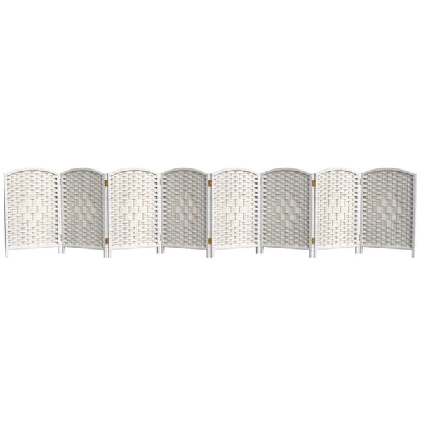 Oriental Furniture 2 ft. Short Diamond Weave Fiber Folding Screen - White - 8 Panel