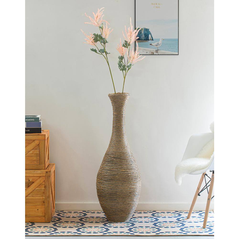 Beige Tall Artificial Rattan Floor Vase, 38 Inches