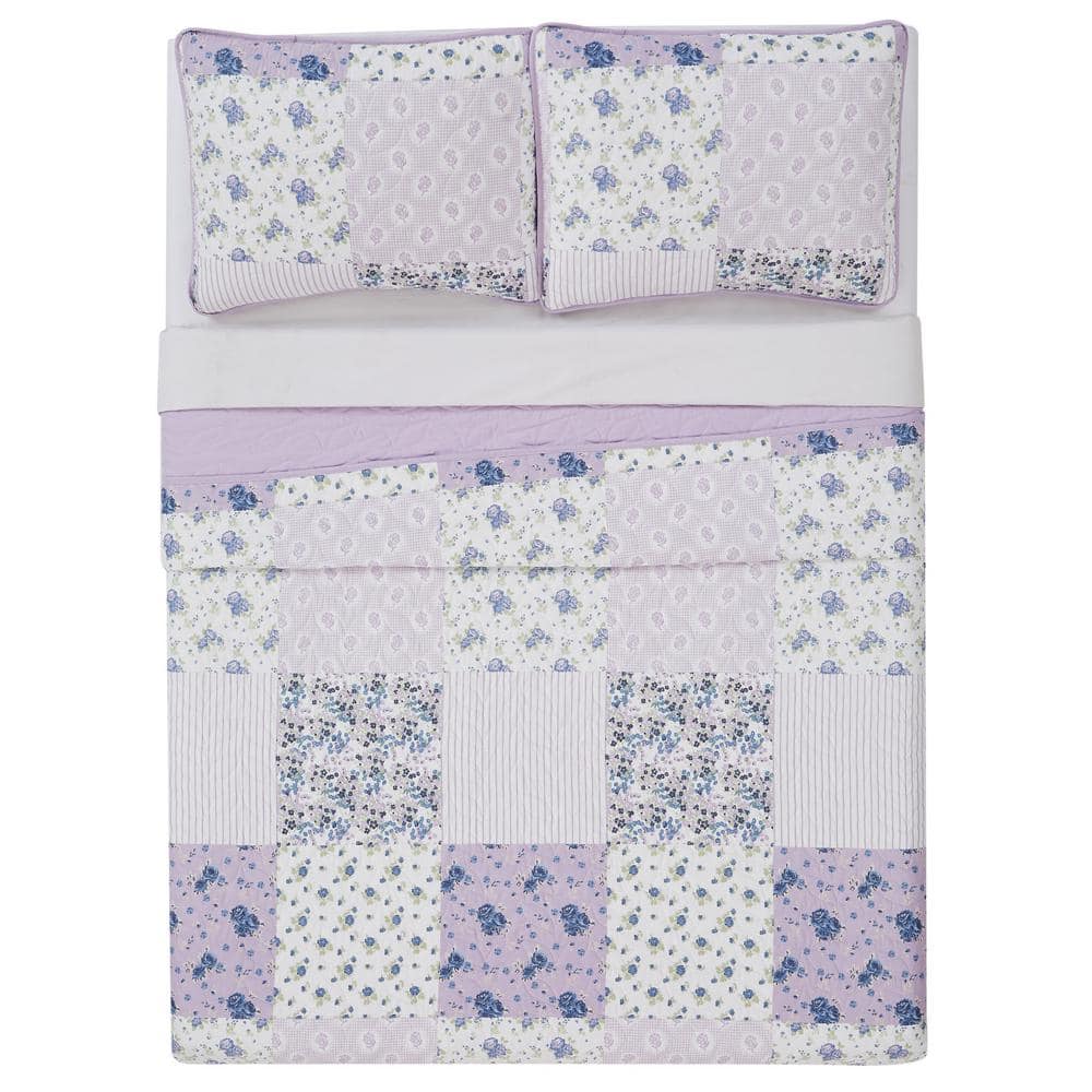 Elissa Purple and White Patchwork King Quilt Set