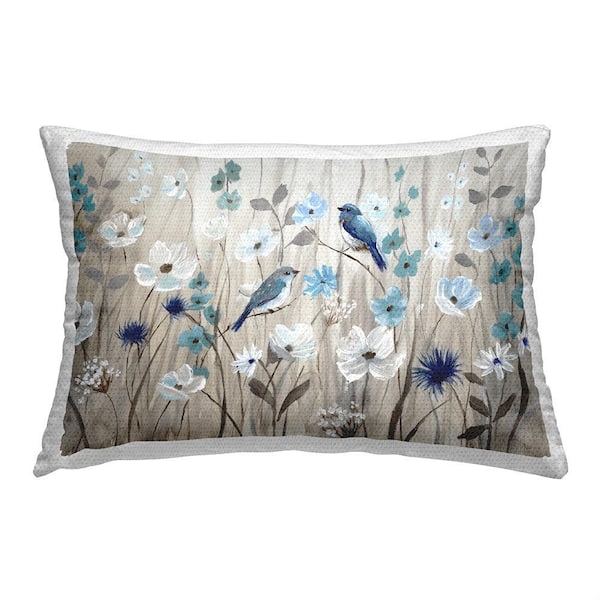 Bluebirds in Nature Beige Rectangular Outdoor Throw Pillow