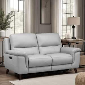 Lizette Dark Brown Wood and Dove Grey Genuine Leather Contemporary Loveseat