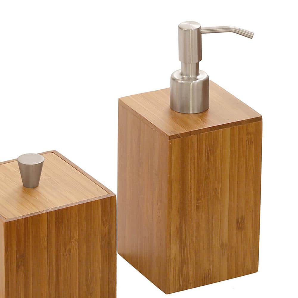 Rustic Bamboo and Stainless Steel 5-Piece Bathroom Set