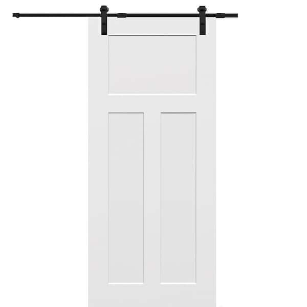 MMI Door 36 in. x 80 in. Primed Composite Craftsman Smooth Surface Solid Core Sliding Barn Door with Hardware Kit