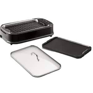 1500W Electric Black Smokeless Indoor Grill with Glass Lid, Non-Stick Removable Grill Plate and Griddle Plate