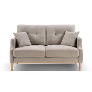 56.7 in. Cream Modern Polyester Fabric 2-Seater Loveseat with USB Charge Port and 2-Pillows